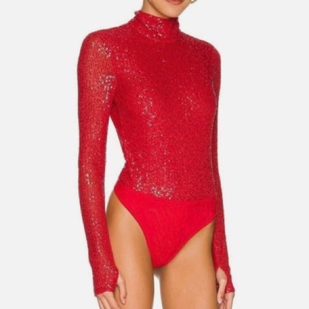 NBD Halima Sequins Bodysuit in red size S